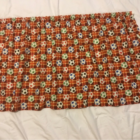 Custom made, one of a kind set of 3 soccer ball curtain valances - Picture 1 of 2